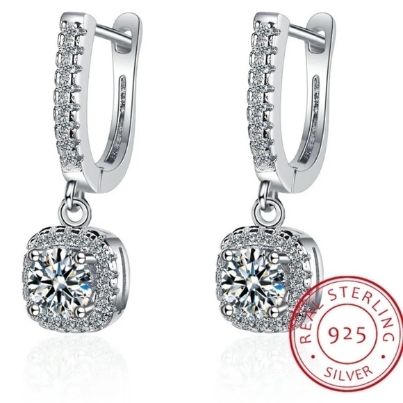 New 2 Carat Sterling Silver Dangle Earrings - Picture 2 of 8